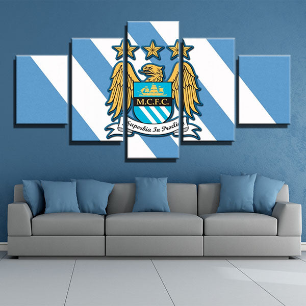 Manchester City Fc White And Blue Emblem Canvas Wall Art