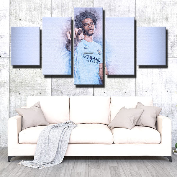 Manchester City Fc Winger Leroy Sane Hand Drawn Canvas Wall Art
