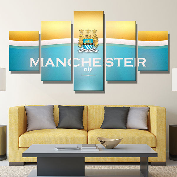 Manchester City Fc Yellow And Blue Emblem Canvas Wall Art