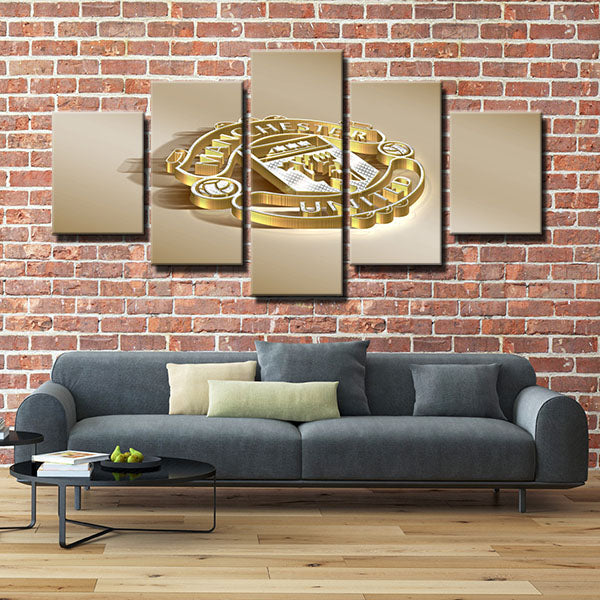 Manchester United Fc 3D Golden Emblem Canvas Wall Art