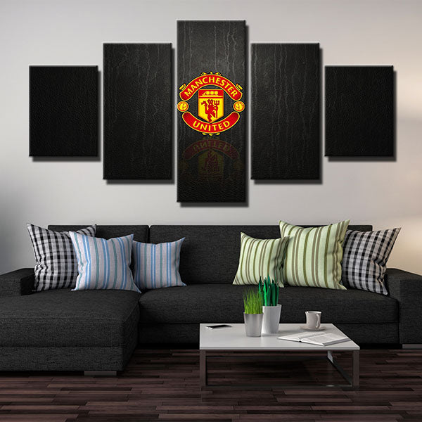 Manchester United Fc Black Leather Emblem Canvas Wall Art