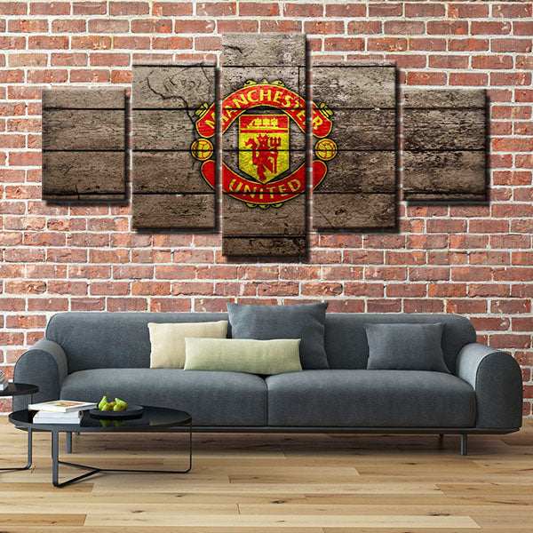 Manchester United Fc Cracked Wood Emblem Canvas Wall Art