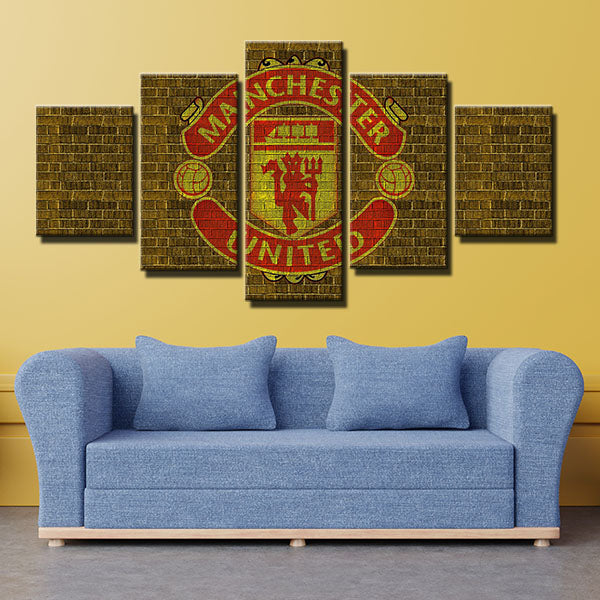 Manchester United Fc Golden Wall Emblem Canvas Wall Art