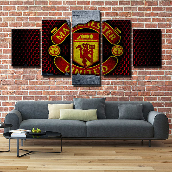 Manchester United Fc Honeycomb Emblem Canvas Wall Art