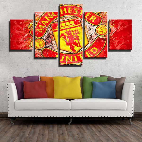 Manchester United Fc Red Stain Emblem Canvas Wall Art