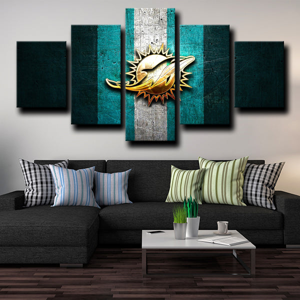 Miami Dolphins Badge Blue Canvas Wall Art