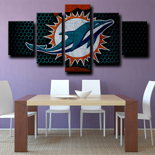 Miami Dolphins Badge Dark Canvas Wall Art