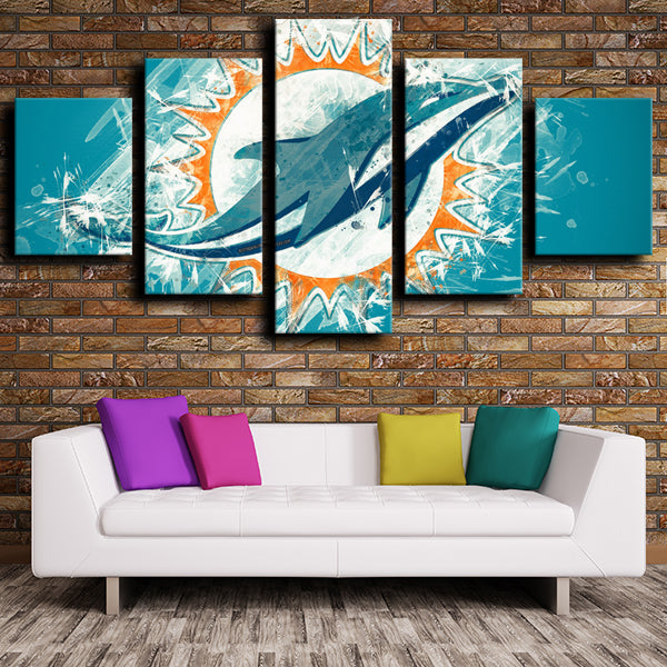 Miami Dolphins Emblem Blue Canvas Wall Art