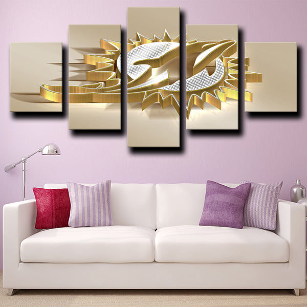 Miami Dolphins Emblem Gold Canvas Wall Art