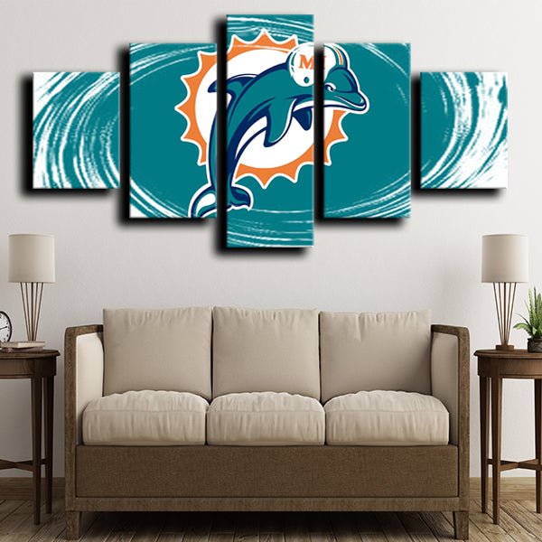Miami Dolphins Logo Badge Blue Canvas Wall Art