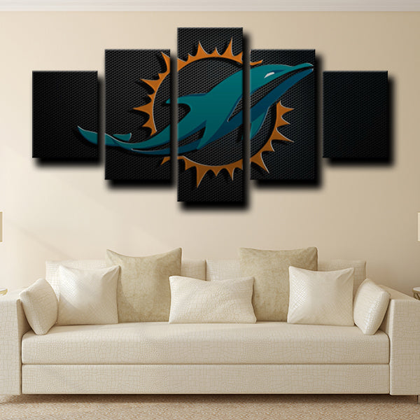 Miami Dolphins Logo Black Canvas Wall Art