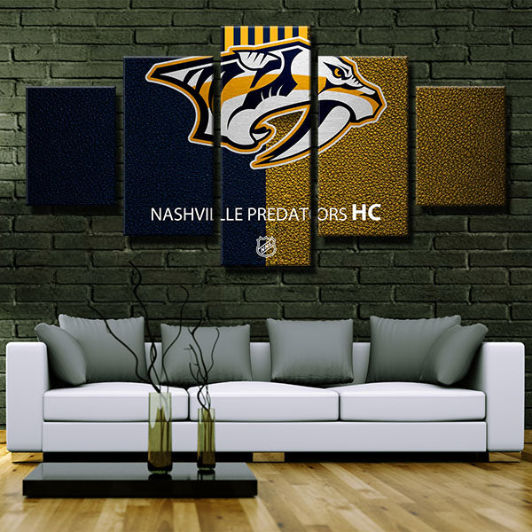 Nashville Predators Blue And Yellow Emblem Canvas Wall Art