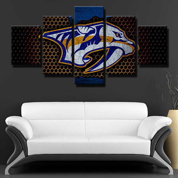 Nashville Predators Honeycomb Emblem Canvas Wall Art