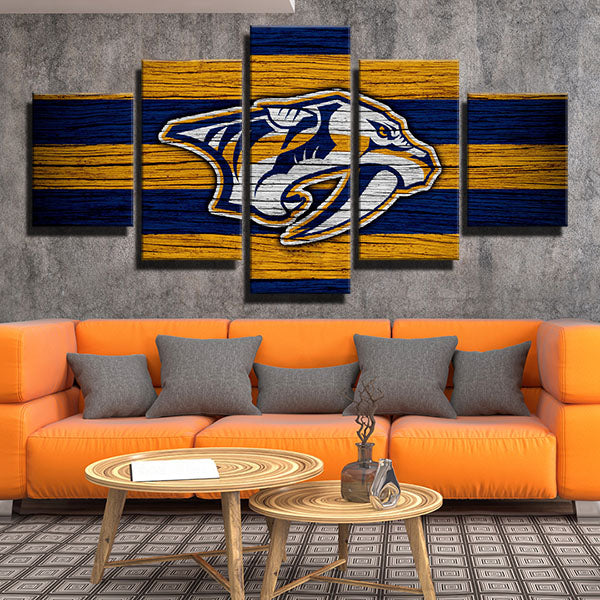 Nashville Predators Stripe Wood Emblem Canvas Wall Art