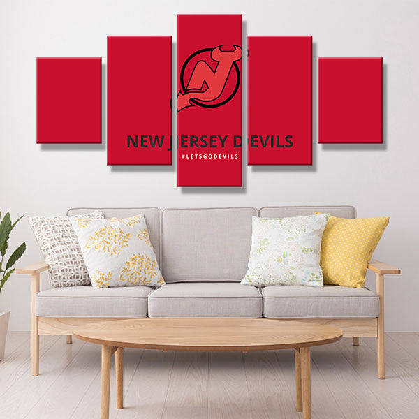 New Jersey Devils Red Long Emblem Canvas Wall Art
