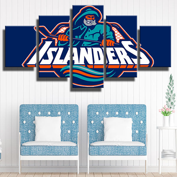 New York Islanders Team Fisherman Emblem Canvas Wall Art