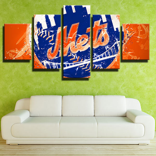 New York Mets Graffiti Style Emblem Canvas Wall Art
