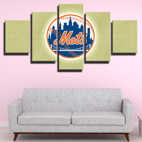 New York Mets Green Grid Emblem Canvas Wall Art