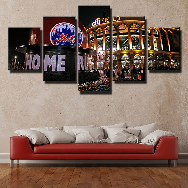 New York Mets Home Field Night View Emblem Canvas Wall Art