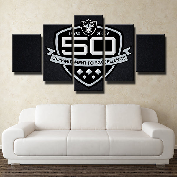 Oakland Raiders Black Fifty Year Emblem Canvas Wall Art