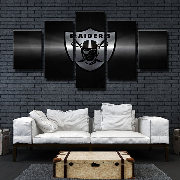 Oakland Raiders Black Metal Emblem Canvas Wall Art