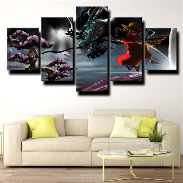 One Piece Kaido Of The Beasts Gray Canvas Wall Art