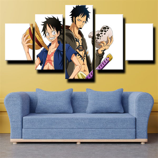 One Piece Monkey D. Luffy And Trafalgar Law White Canvas Wall Art
