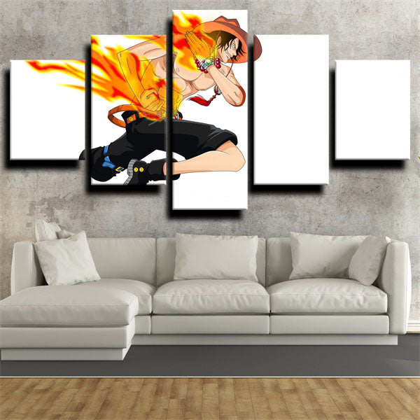 One Piece Portgas D. Ace White Canvas Wall Art