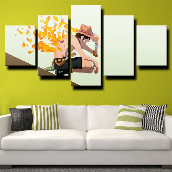 One Piece Portgas D. Ace White Canvas Wall Art