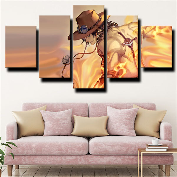 One Piece Portgas D. Ace Yellow Canvas Wall Art