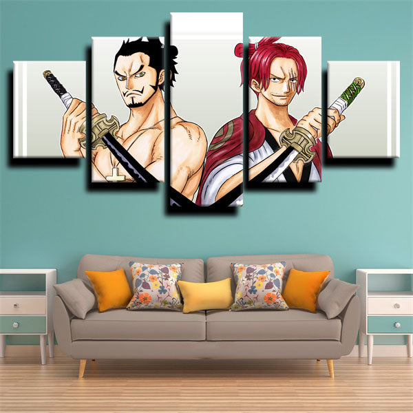 One Piece Red Hair Shanks And Black Hair Dracule Mihawk Canvas Wall Art