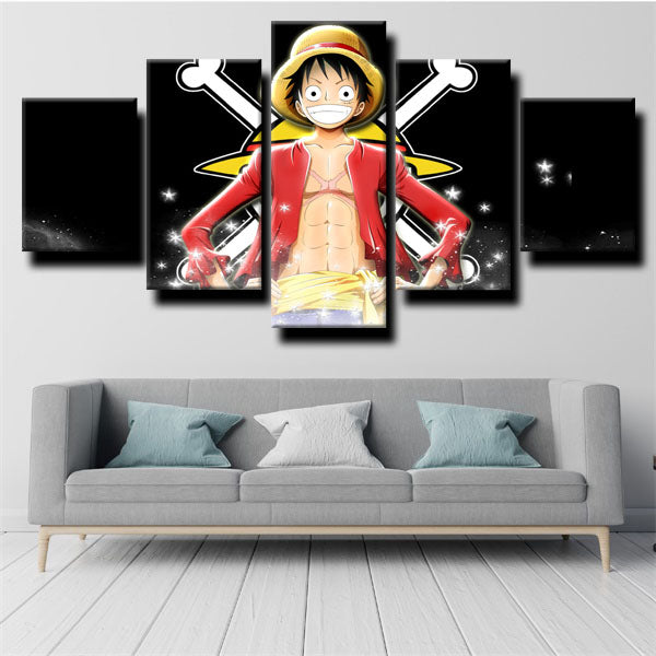 One Piece Straw Hat Luffy Black Canvas Wall Art
