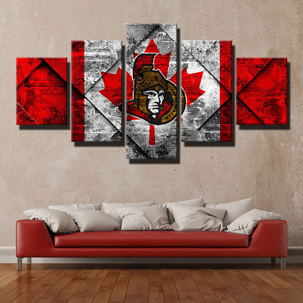 Ottawa Senators Brick Maple Leaves Emblem Canvas Wall Art