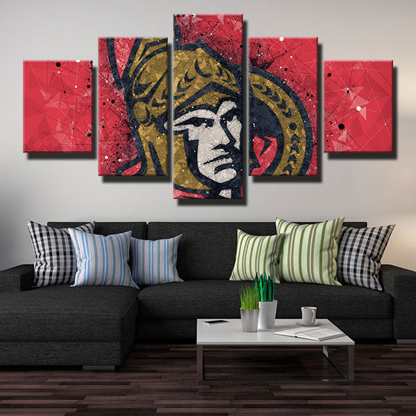 Ottawa Senators Red Line Bling Emblem Canvas Wall Art