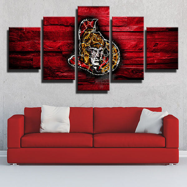 Ottawa Senators Red Wood Emblem Canvas Wall Art