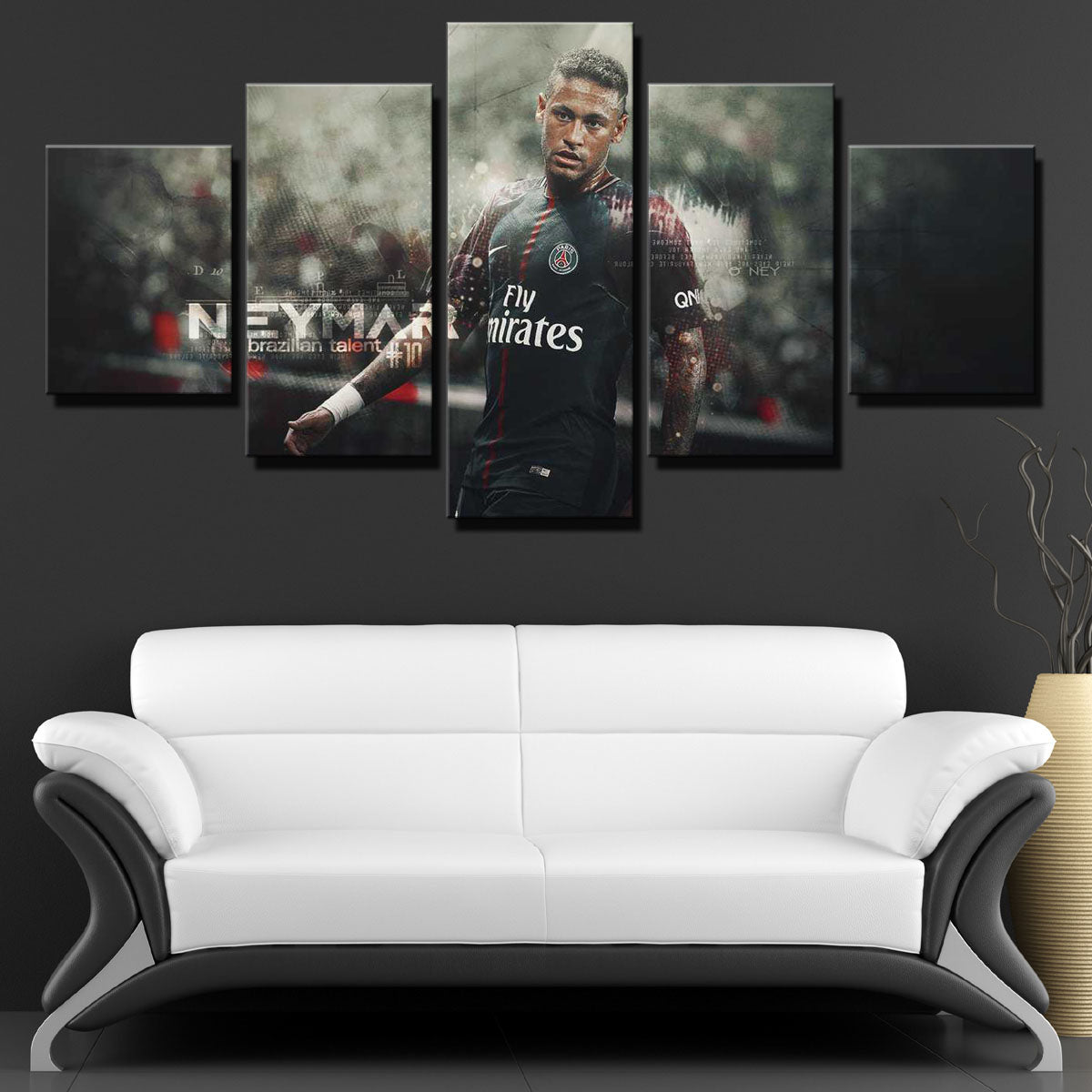 Paris Saint-Germain Fc Forward Neymar Gray Canvas Wall Art