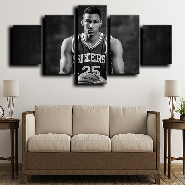 Philadelphia 76Ers Guard Big Ben Simmons Black Canvas Wall Art