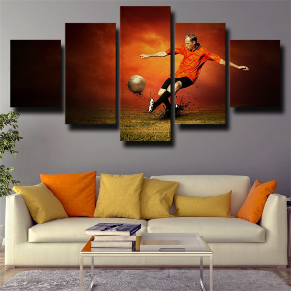 Playing Football Red Background Canvas Wall Art