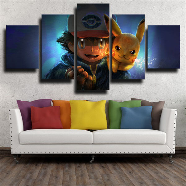 Pokemon Ash Ketchum And Pikachu Dark Canvas Wall Art