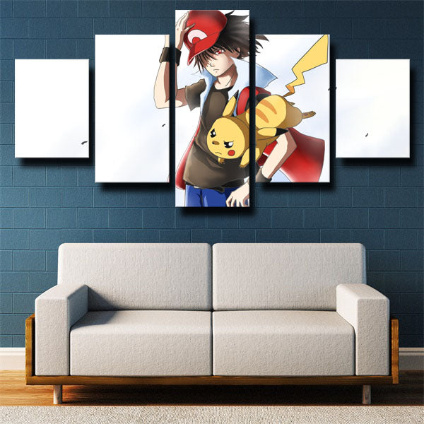 Pokemon Ash Ketchum And Pikachu White Canvas Wall Art