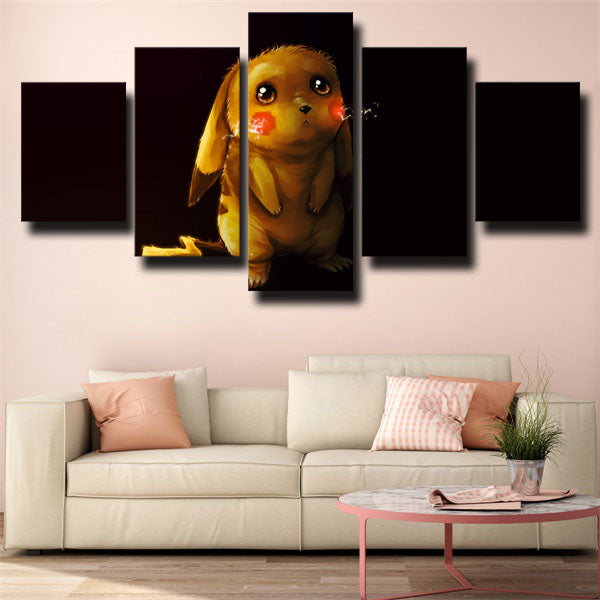 Pokemon Cute Pikachu Black Canvas Wall Art