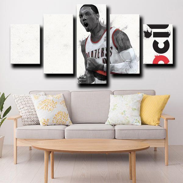 Portland Trail Blazers Guard Dame Damian Lillard White Canvas Wall Art