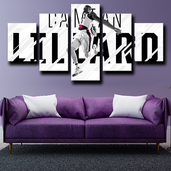 Portland Trail Blazers Rear Guard Dame Damian Lillard White Canvas Wall Art