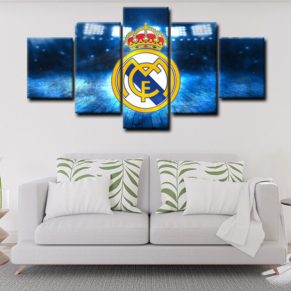 Real Madrid Cf Badge On Light Blue Background Canvas Wall Art