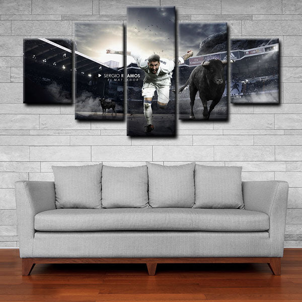 Real Madrid Cf Centre Back Carapony Sergio Ramos And Buffalo Race Canvas Wall Art