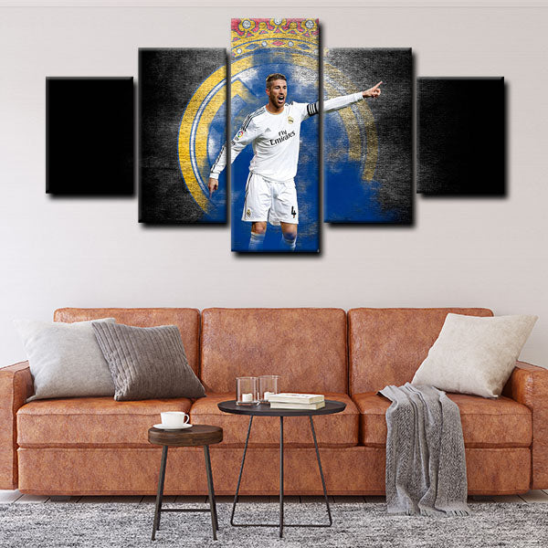 Cf Centre Back Carapony Sergio Ramos On Faded Real Madrid Logo Canvas Wall Art