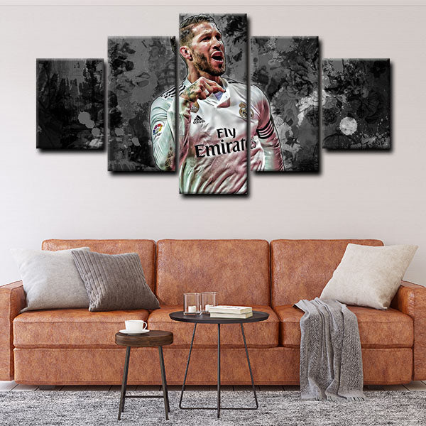 Real Madrid Cf Centre Back Culote Sergio Ramos On Dark Background Canvas Wall Art