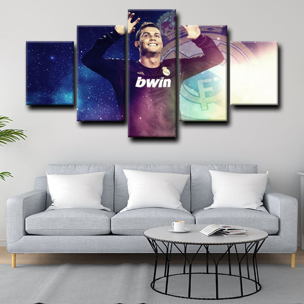 Real Madrid CF Forward CR7 Cristiano Ronaldo With Team Logo Canvas Wall Art