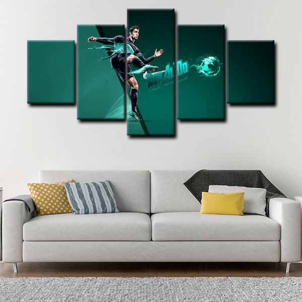 Real Madrid Cf Forward Cris Cristiano Ronaldo On Dark Green Background Canvas Wall Art