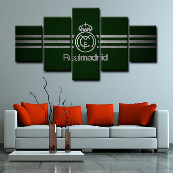 Real Madrid Cf Logo On Dark Green Background Canvas Wall Art